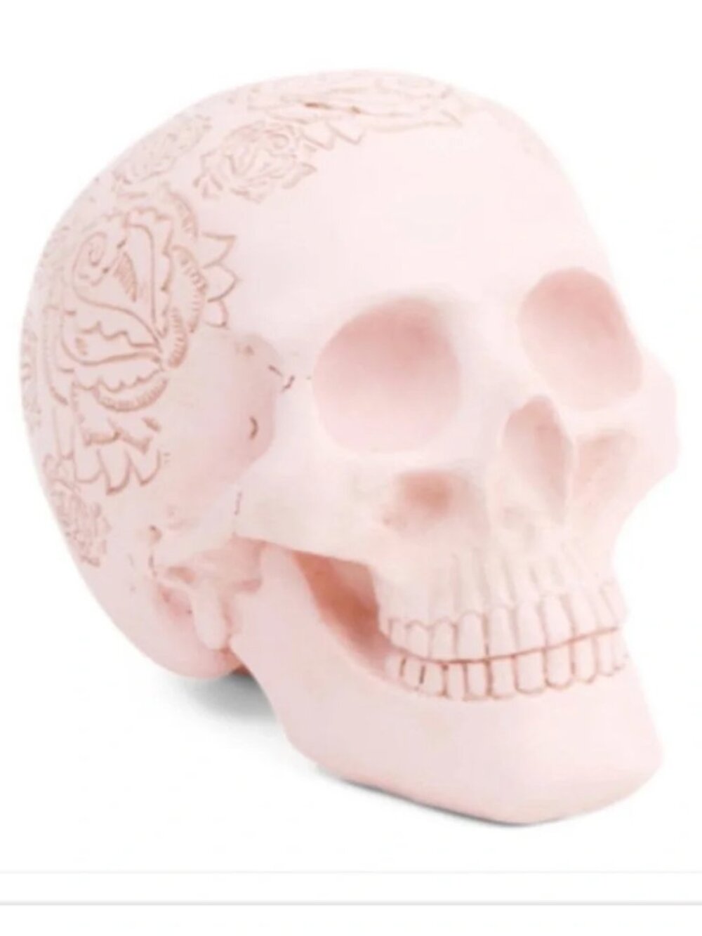 Ghoulish Decorative Pink Skull With Etched Floral Design - NIB